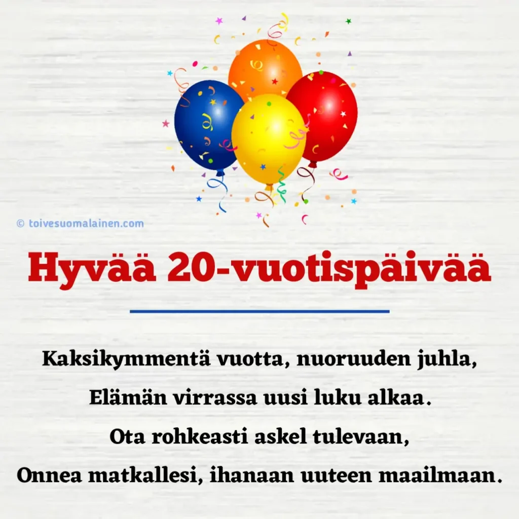 20 Vuotis Syntym p iv Onnittelut Ja Runo
